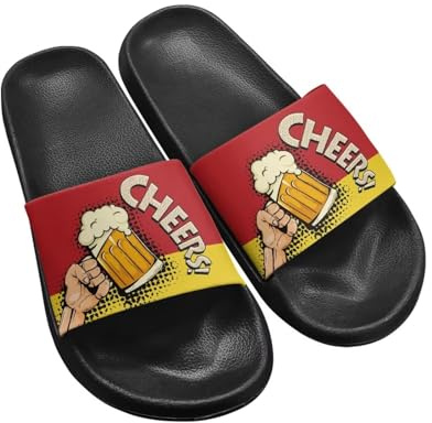 Summer Slide Slippers for Men Suitable for Home Beach Swimming Travel, Non-Slip Open Toe Men's Slippers with Beer Cheers Pattern, Men's Size 12.5