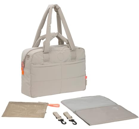 LÄSSIG Baby skötväska med bärhandtag och skötmatta, barnvagnsfäste, vattenavvisande/GRE vardagsväska, beige, BEIgE