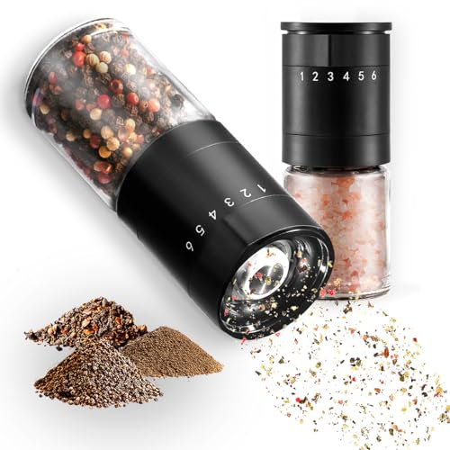 Zolmer® 2er Set Pfeffermühle mit Keramikmahlwerk & 6-Stufen-Drehung – Salz und Pfeffermühle groß – Manuelle Gewürzmühle schwarz matt, einstellbar & nachfüllbar