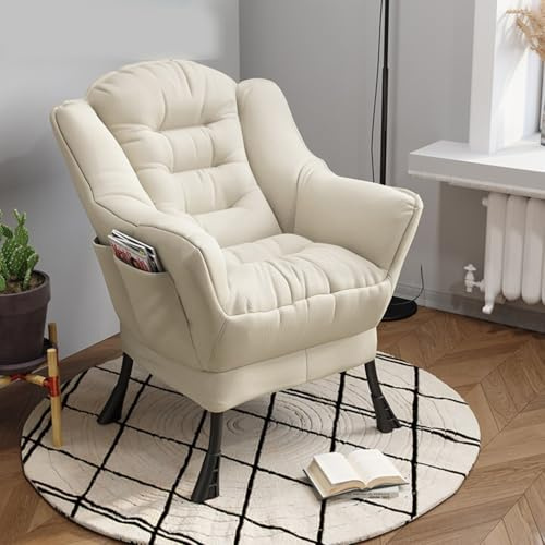 XFZJCHAP Modern Fabric Lounge Recliner Chair with Pocket Comfy Lazy Chair for Living Room Relax Sofa with Back Reclining Feature Steel Frame and Upholstered Seat White Color