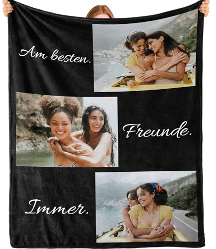 Bemaystar Personalisierte Decke mit Foto und Text – Fotodecke Selbst Gestalten Personalisierte Geschenke für Familie Paare Muttertag Frauen/Männer - 3 Fotos