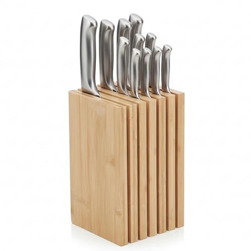 Libken Bamboo Knife Block – Minimal Scandinavian Design, Universal Knife Holder with 6 Slots for Up to 18 Knives – Fits Paring, Chef, Steak, Butcher Knives & Scissors, Countertop Knife Block