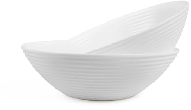 LaGlint 1.6L Salad Bowl Set of 2, Opal Glass 9.5 inch Serving Dishes for Salad, Fruit, Kitchen Microwave & Dishwasher Safe, White