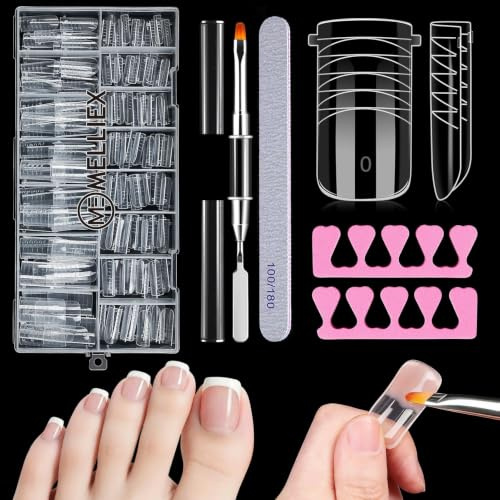 MELLIEX 150 Stück Polygel Tips Nagelformen für Zehen,Kurz Quadratische Dual Tips für Pediküre und Nagelverlängerung Wiederverwendbar Nagelspitzen Form, 15 Größen