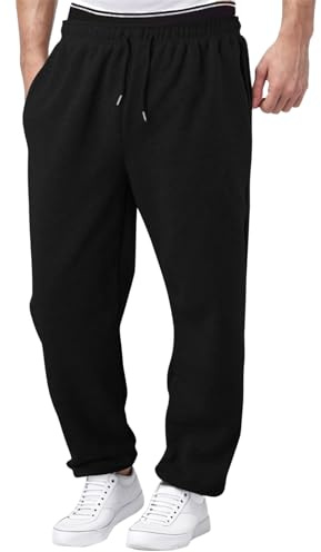 Pantalon de survêtement Homme doublé Polaire Hiver Chaud Coupe Droite Ample Taille Haute avec Poches Pantalon Jogging Yoga entraînement Sport détente Confortable Casual Mode Automne (Black, L)
