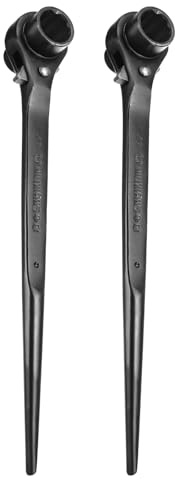 sourcing map 2pcs Scaffolding Podger Ratchet Wrench 17mm x 21mm CR-V 12 Point Double Ended Socket Ratcheting Podger Scaffold Spud Spanner Tool for Auto Repair Mechanical Maintenance, Black