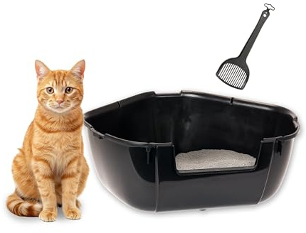 Ferplast Arenero esquinero Gatos Grandes, de plástico con Bordes Altos, fácil y rápido de Limpiar (Largo 56,5 x Ancho 50 x Alto 21,5 cm), Color Negro.