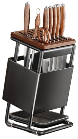 Dxcaicc Knife Block without Knives 8 Slots, Carbon Steel Knife Block - Ventilated Dry Storage for Kitchen Knives | Built-In Drip Pan,Grey