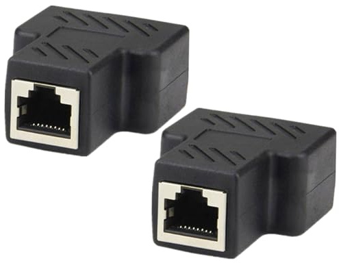 BAZEITFLOW 2pcs Network Cable Splitter Adapter Connector Practical Plastic Lan Coupler for Household Internet Converts Single Outlet to Dual Sockets Black