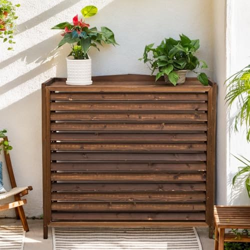 Sichtschutzzaun Holz Balkon Abdeckung Klimaanlage Außengerät Holzverkleidung Verkleidung Klimaanlage Außengerät Wetterfest Wärmepumpe Abdeckung Pflanzenregal Outdoor Pflanzen Regal(100x44x93cm)