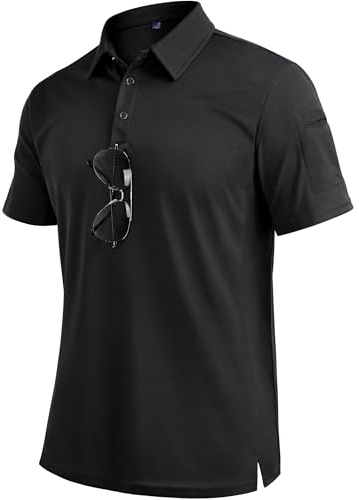 Alimens & Gentle Black Polo Shirts for Men Quick Dry Stretch Tactical Golf Shirt Athletic Short Sleeve Mesh Tops Work Sport XL