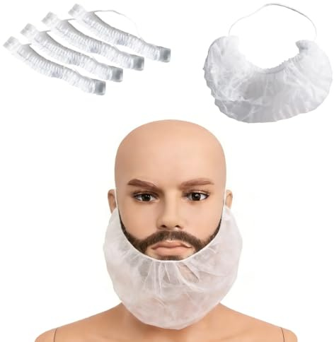 SLTAXAR 100 Stück Bartschutz Vlies Bartschutzhaube bart Schutz 21 x 18 cm Männer Bartnetze Einweg Bartbinde Weiß Barthaube mit Elastischem Gummizug Einweg-bartnetze für küche Restaurantgebrauch