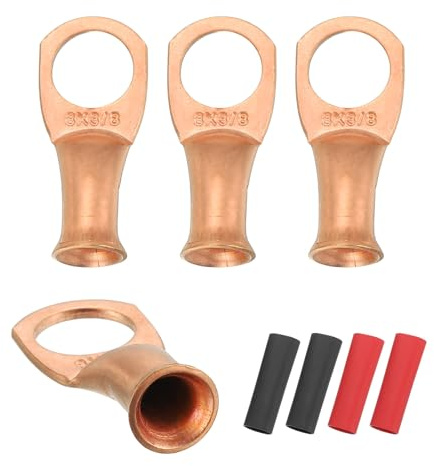 QUARKZMAN 4pcs Cosses De Batterie M10 8 AWG, Terminaux À Anneau 3/8 10mm À Serrage Pour Fil, Connecteur De Câble En Cuivre, Gainage Thermorétractable 3:1, Doré