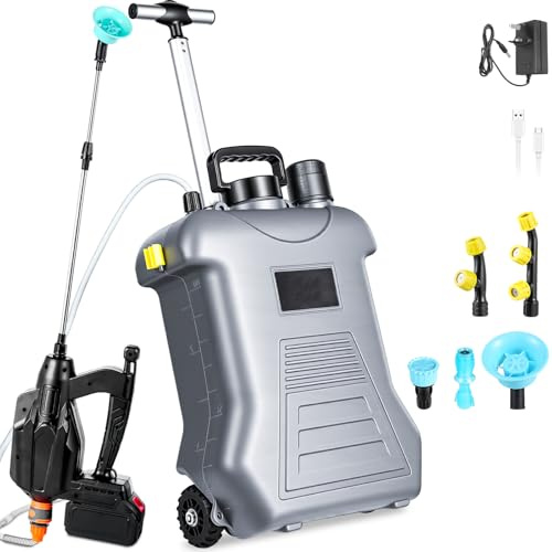 Pulvérisateur Électrique à Batterie 15L sur Roues, Pulvérisateur de Jardin à Dos Compatible avec Batterie 18V, 3 Vitesses de Pression, Lance Télescopique en INOX pour Désinfection et Arrosage