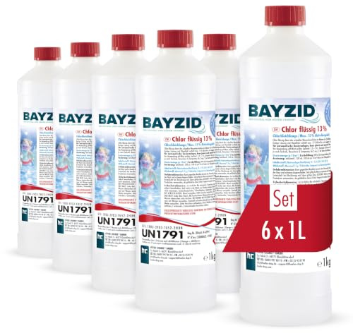 Höfer Chemie 6 x 1 kg Chlor flüssig in handlicher Flasche - wirkt schnell und zuverlässig für Pool & Schwimmbad