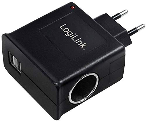 LogiLink Steckdosenadapter, 2x USB-Port 1A max. (5W) + 1x Zigarettenanzünder Buchse 1A max (12W)