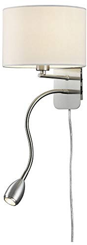 Trio Leuchten Wandleuchte Hotel 271170201, Metall Nickel Matt, Stoffschirm Weiß, E14, LED 1 x 3.1 Watt