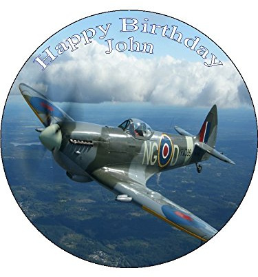 7.5 Spitfire Airplane Personalised Edible PRE Cut Icing Cake Topper