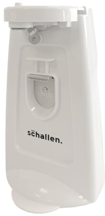 Schallen Electic Can Opener Automatic Can Opening Machine with Built-in Bottle Opener and Knife Sharpener 3 in 1 with Hidden Power Cord Storage | Black, Stainless Steel (White, One Size)