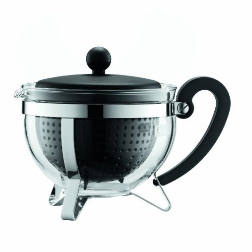 Bodum 1975-01-2 Chambord Teekanne, 1 L mit farbigem Plastikdeckel, Griff und Filter, schwarz