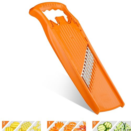 Börner Welle-Waffel PowerLine Gemüsehobel (Orange) • Gemüseschneider für Wellen- & Waffelschnitt • Wellenschneider Gemüse • Hobel für Gitterkartoffeln & Pommes • Kartoffelhobel Welle