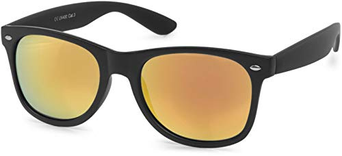 styleBREAKER Unisex Nerd Sonnenbrille Kunststoff UV400 | Kategorie 3. Polycarbonat Gläser. Steg 13mm. Glas 52x42mm. Bügel 135mm. inkl Etui und Putztuch. retro Design.