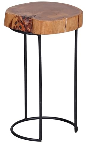 FineBuy Beistelltisch 28x28x45 cm Akazie Massivholz, Baumstamm-Form | Dekotisch mit Metallbeinen, als Blumenhocker und Anstelltisch nutzbar, Echtholz handgefertigt, Unikat