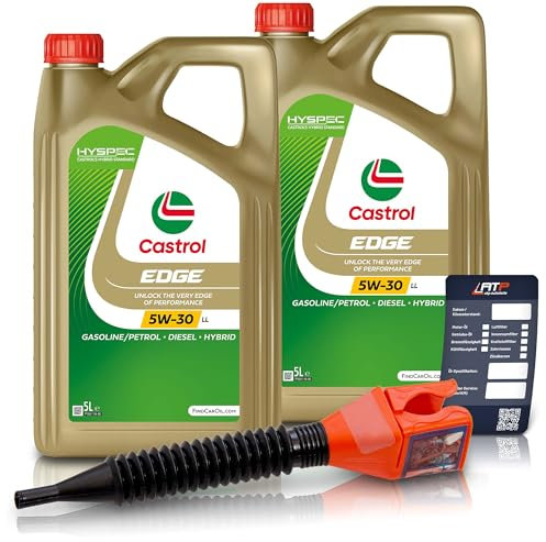 2x 5 L = 10 Liter Castrol Edge Fluid Titanium 5W-30 LL Motoröl inkl. Castrol Ölwechselanhänger und Einfülltrichter
