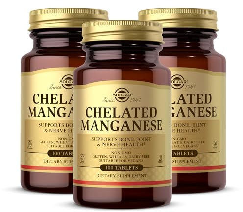 Solgar Chelated Manganese - 100 Tablets, Pack of 3 - Supports Bone, Joint & Nerve Health - Non-GMO, Vegan, Gluten Free, Dairy Free, Kosher - 300 Total Servings