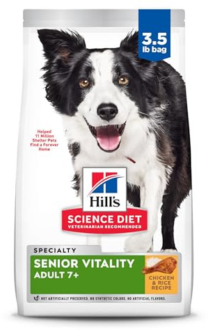 Hill's Science Diet Adult 7+ Senior Vitality Dry Dog Food, Chicken & Rice, 3.5 lb. Bag