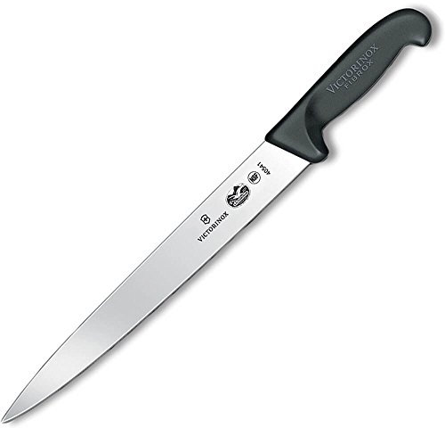 Victorinox, coltello da salsiccia Fibrox da 30 cm in acciaio inox, con manico antiscivolo, lavabile in lavastoviglie, nero