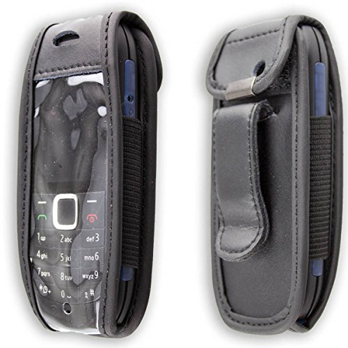 caseroxx Ledertasche mit Gürtelclip für Nokia 1616 in schwarz – robuste Handy-Tasche mit Sichtfenster & Gürtelclip aus Echtleder, ideal für Beruf, Freizeit, Outdoor & sicheren Transport