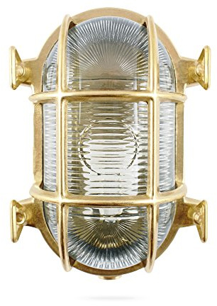 Foresti & Suardi - Ovale Maritime Lampe | Schiffslampe | aus poliertem Messing | 175 x 130 mm | IP 54 | E27 Sockel (klares Glas)