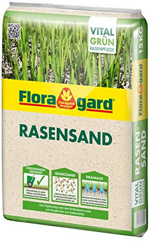 Floragard Rasen-Sand 15 kg für 10m², zur Rasenpflege und Lüften Schwerer Böden, streuwagenfähig