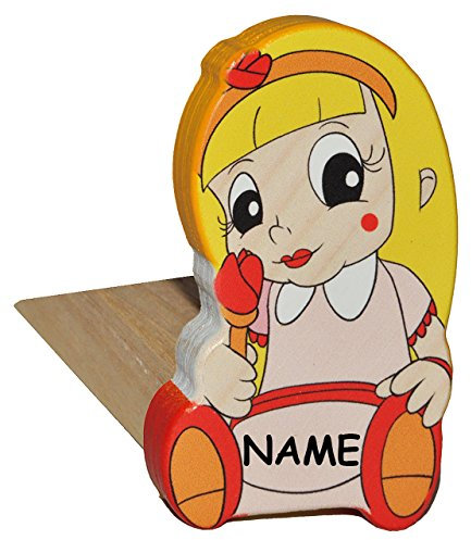 alles-meine.de GmbH Türstopper/Fensterstopper/Unterlegkeil - aus Holz - Prinzessin/Mädchen mit Rose incl. Namen - Türkeil/Klemmschutz/Türpuffer/Holztürstopper - Kinde..
