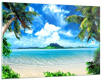 Quadri Moderni Soggiorno Spiaggia vacanza isola palma Quadro su Vetro 120x80cm Stampe da Parete in Vetro Camera da Letto Cucina 1 pezzo Wall Art Grandi XXL Decorazione Murale Immagini GAA120x80-2528