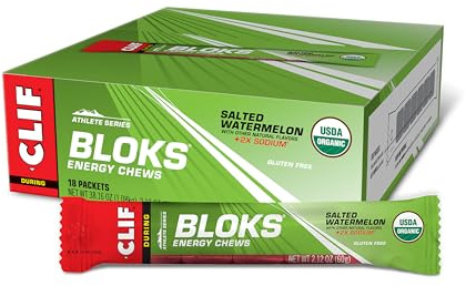 CLIF BLOKS - Salted Watermelon Flavor with 2X Sodium - Energy Chews - Non-GMO - Plant Based - Fast Fuel for Cycling and Running - Quick Carbohydrates and Electrolytes - 2.12 oz. (18 Count)