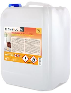 Höfer Chemie Bioethanol 96,6% Premium 1 x 10 L - Ethanol für Tischkamin, Kamin & Gartendeko für Draußen - Rauch- und Rußfrei - Aus Mais & Zuckerrüben