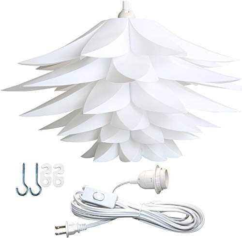 Lightingsky 20 (50cm) Ceiling Pendant DIY IQ Jigsaw Puzzle Lotus Flower Lamp Shade Kit with 15 Feet Hanging Cord (White)