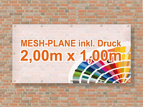 Baugerüst | Mesh Banner/Werbeplane/Werbebanner | 2m x 1m | inklusive Saum und Ösen | brillanter Druck - besonders stabil - wetterfest | 270g/m² | luftdurchlässig | einseitig mit Ihrem Motiv bedruckt