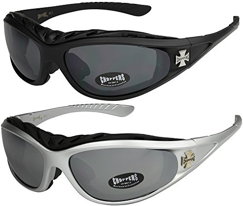 X-CRUZE 2er Pack Choppers 911 Sonnenbrillen Motorradbrille Sportbrille Radbrille mit Polsterung in den Farben schwarz, anthrazit, silber und weiß