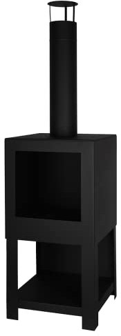 Feuersäulen Set, Pflanzsäulen,Terrassenofen, Garten Ofen, Kamin mit Holzlager, Feuerofen aus schwarzem Stahl