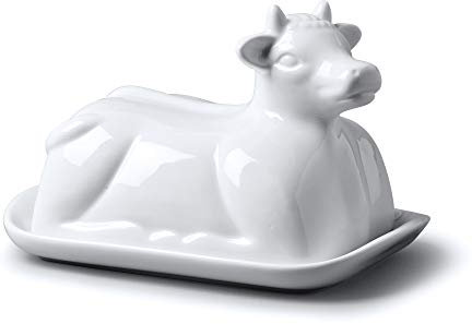 WM Bartleet & Sons 1750 Traditional Porcelain 19cm Cow Design Butter Plate with Lid – White