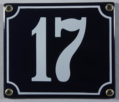 Buddel-Bini Wetterfestes Emaille Hausnummernschild Nr. 17 blau/weiß 14x12 cm sofort lieferbar