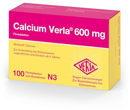 Calcium Verla 600 mg Filmtabletten – Calcium zur Vorbeugung und Behandlung von Calciummangel sowie zur unterstützenden Therapie bei Osteoporose, für die tägliche Einnahme, 100 St