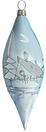 Christbaumkugel Olive eisblau mit silber Winterlandschaft 4 Stück per Box