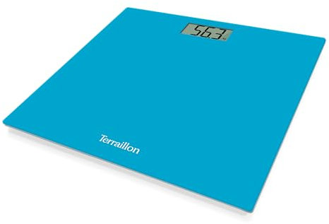 TERRAILLON Elektronische Personenwaage – Ultraflach, Automatischer Start/Stopp, Großes LCD-Display, 150kg – TX1500, Blau