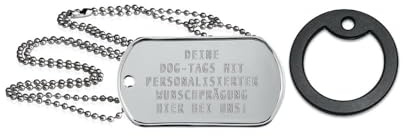 Personalisierte Erkennungsmarke glänzend mit eigenem Text | Dog Tag Kette mit Prägung | inkl. Kette & Silencer im Set | Unterschiedliche individuelle Texte und Motive möglich