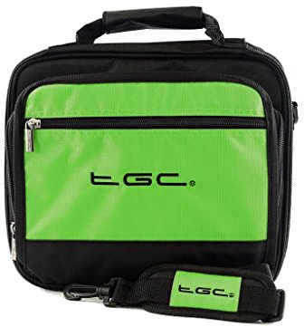 Twin Compartment Case Bag by TGC ® (Electric Green & Black) for ieGeek 12.5 Portable DVD Player