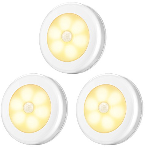 AMIR Nachtlicht mit Bewegungsmelder, Batteriebetrieben, Automatische AUS/EIN Sensor Light, 3 Stück Selbstklebend Magnet LED Schranklicht für Treppe, Schrank, Keller, Innenbeleuchtung, Warmweiß
